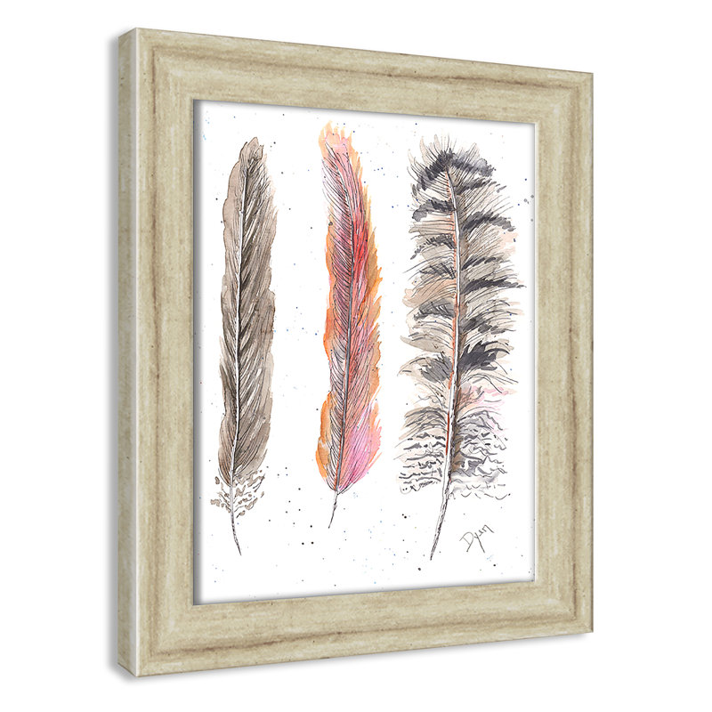 Art juvénile, plumes de plumes II, H 12 po x l 10 po x P 0,6 po, Encadrement beige