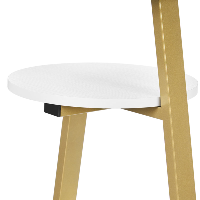 Round End Table Side Table with Metal Frame, Accent Bedside Table Nightstand with 3-Tier Shelves, White, Gold