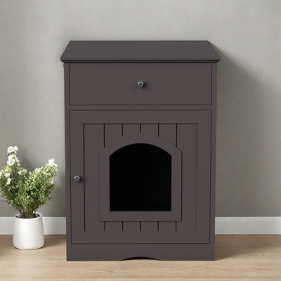 Wooden Pet House Cat Litter Box Enclosure with Drawer
