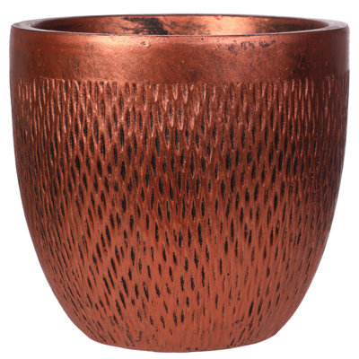 Concrete Effect Indoor Plant Pot, Indoor Planter with Metallic Looks, Small Flower Pot with Mesh Pattern D26.5 H24.5 cm, with Inner Top D22.5 cm, 13 litres