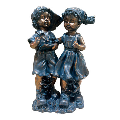Magnesium Oxide Boy and Girl Garden Statue Set, Weatherproof Outdoor Children Figurines