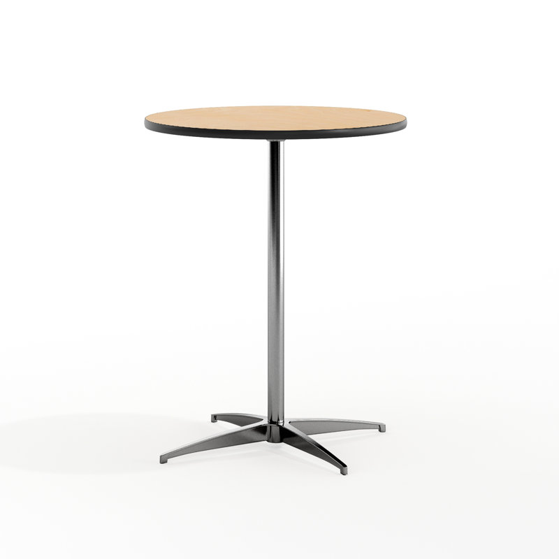 Marrel Round Wood Cocktail Table with Columns, 42" H x 24" L x 24" W, Oak, Chrome