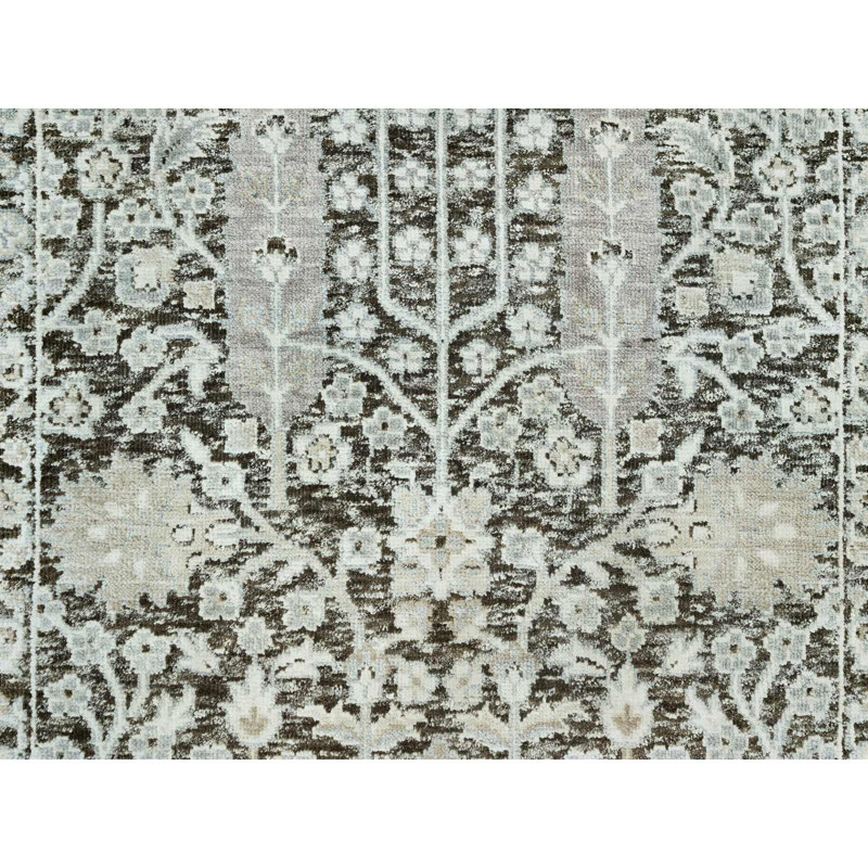 2'6"x10' Grey Hand Knotted Silk and Wool Willow and Cypress Tree Rug 41FF6CF0608D4BA9946BA2B7FB0BFD11