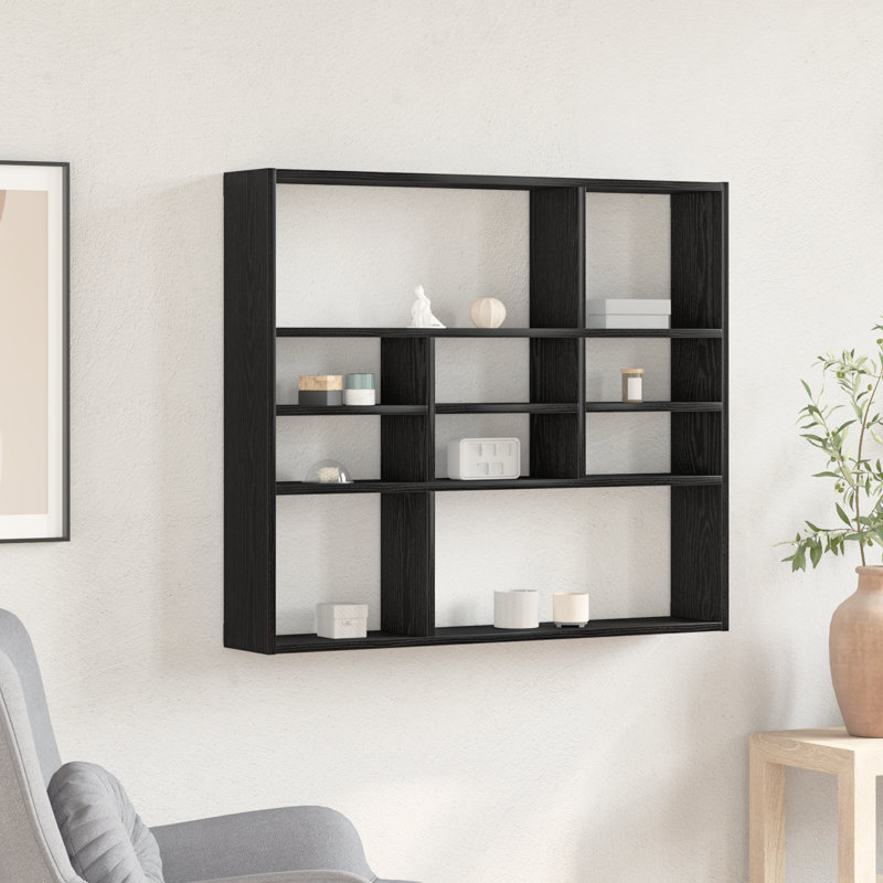 Ramus 10 Piece Wood Accent Shelf, Black Oak
