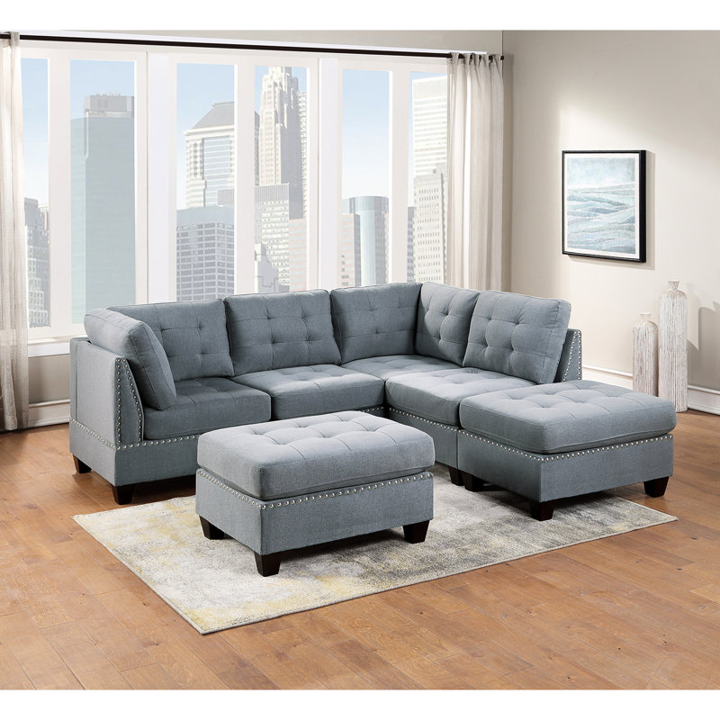 Grey Linen-like Fabric With Charming Button Seat And Stylish Covering Featuring Soft Padding