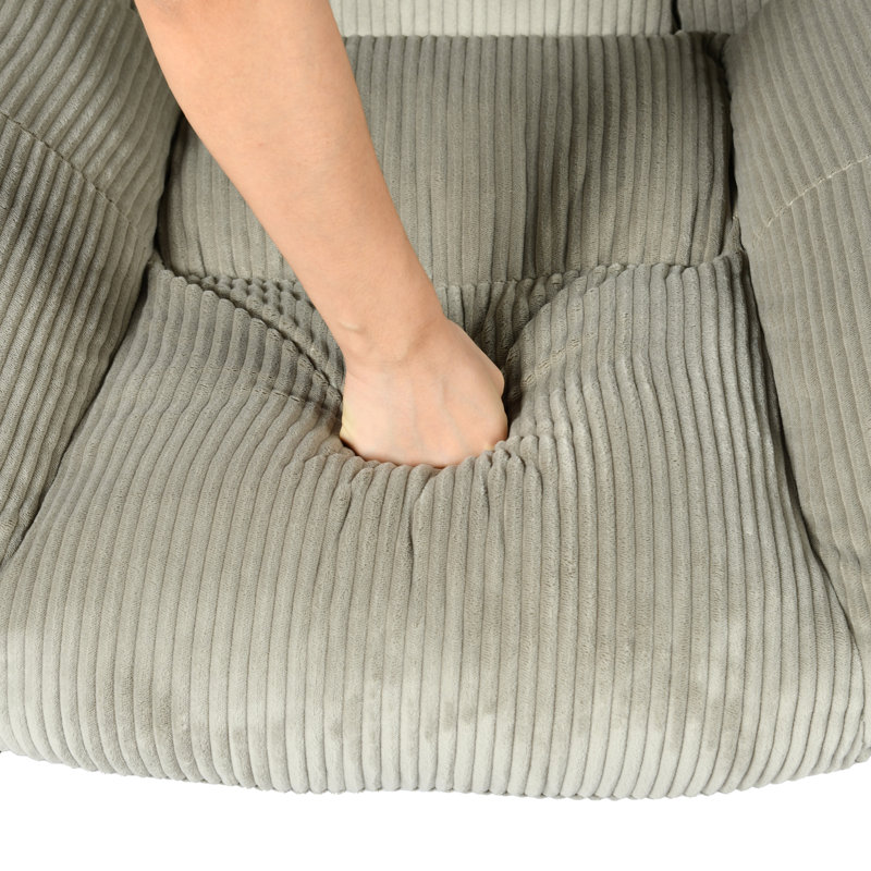 Fauteuil à bascule moderne capitonné avec base en bois d'hévéa, gris sauge, idéal pour le salon, la chambre et la chambre d'enfant.