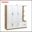 Armoire de rangement à 3 portes en bois pour chambre à coucher avec tablettes et 2 tiroirs, tablettes de rangement latérales, blanc-1817105049