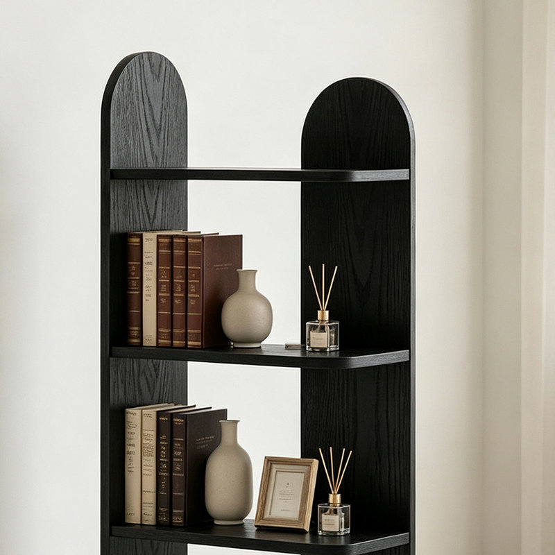 Tablette de rangement étroite en bois d'hévéa, Noir