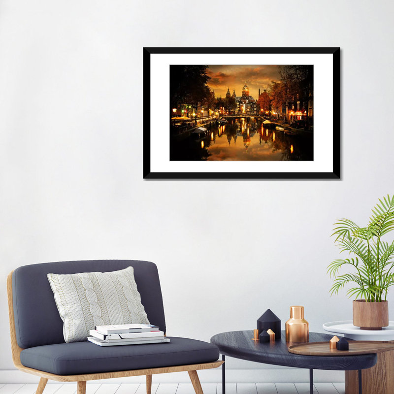 " Amsterdam IV " by Enzo Romano, 18" H x 26" W x 1.5" D, Black Framed Canvas, No Mat