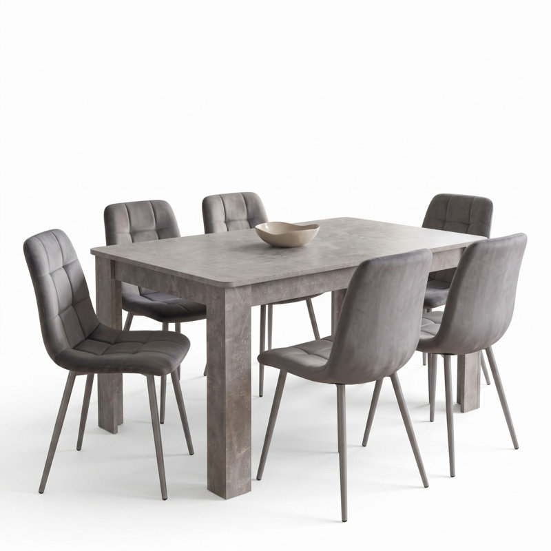 Dining Table Set with 6 Grey Nova Velvet Chairs 6 Seater Set for Kitchen
