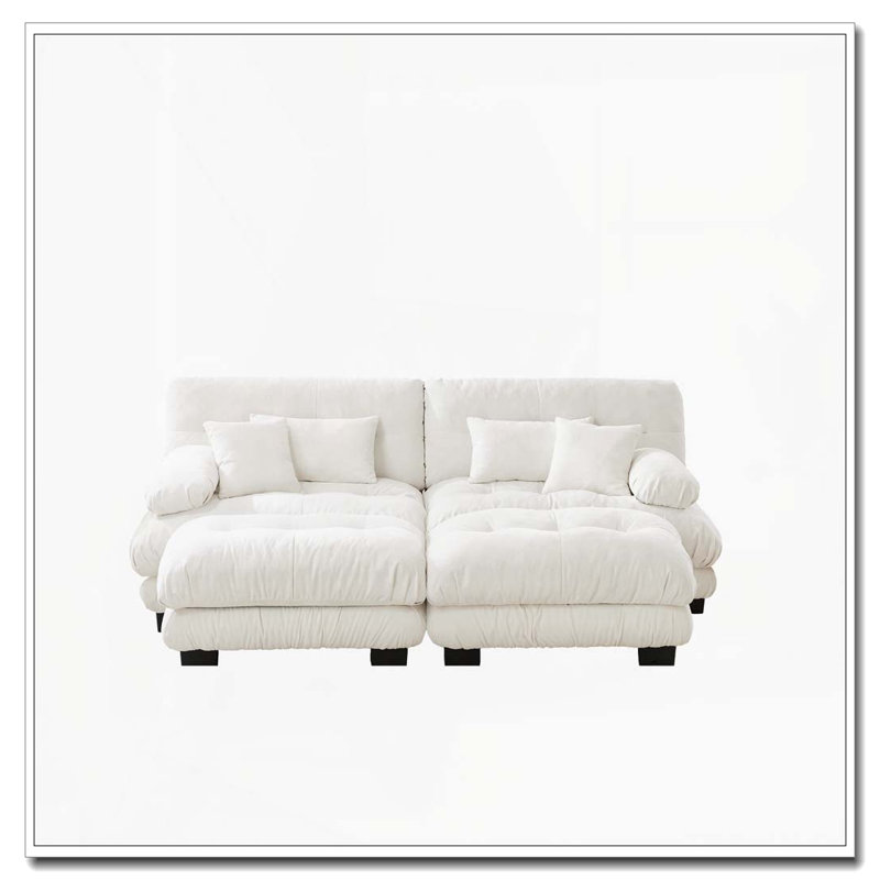 Canapé Cloud, canapé en chenille, Blanc + 2 sièges + 2 chaises