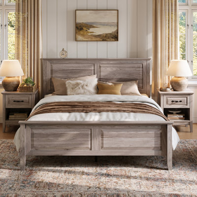 Ensemble de chambre à coucher 3 pièces - Base de lit et deux tables de chevet avec port de charge