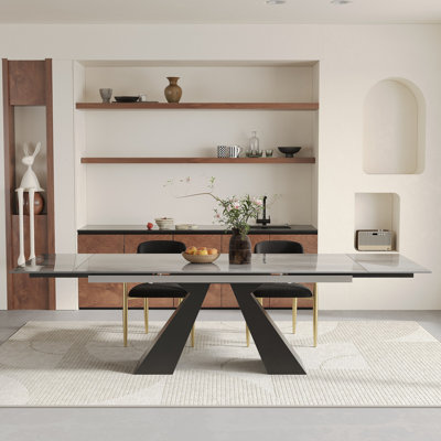 Joceline 78.74'' to 110.23” Extendable Rectangular Sintered Stone Dining Table Seat 8-10