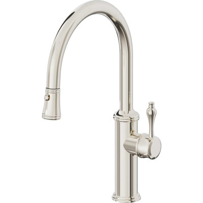 Davoli Pull-Down Kitchen Faucet with Button Sprayer - Low Arc Spout