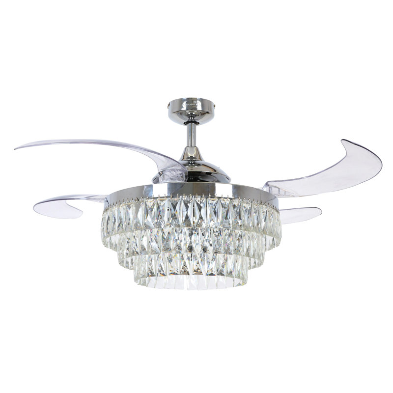 Beltran 122'' Ceiling Fan with Light Kit, Chrome with Transparent Blades