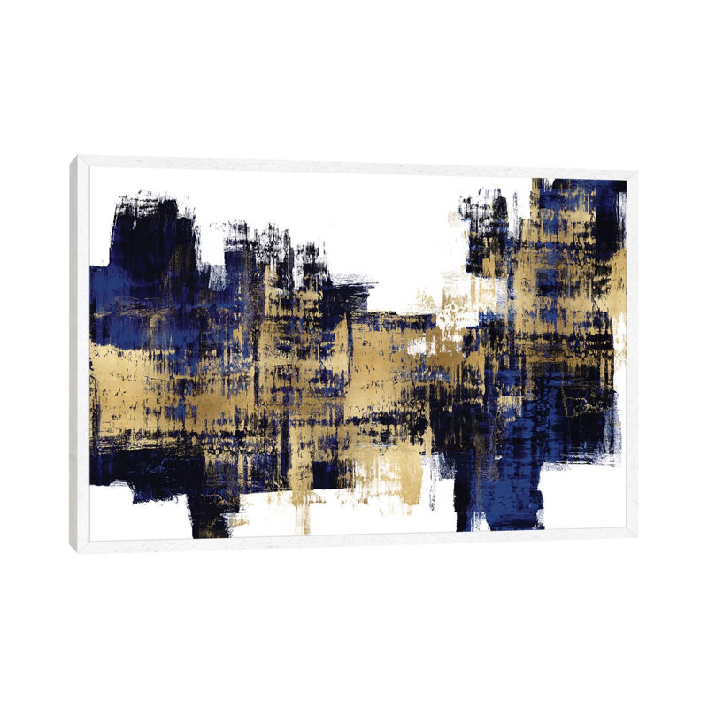 Vibrant Gold On Blue by Alex Wise - Print on Canvas, 101.6 cm H x 66.04 cm W, White Framed