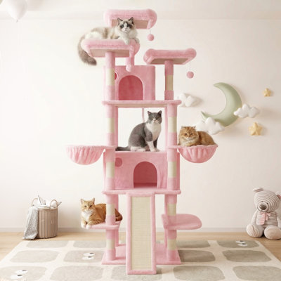 Tour pour arbre à chat 81 po multi-niveaux avec poteaux à griffes recouverts de sisal, 3 perchoirs moelleux, 2 paniers, condo et planche à gratter