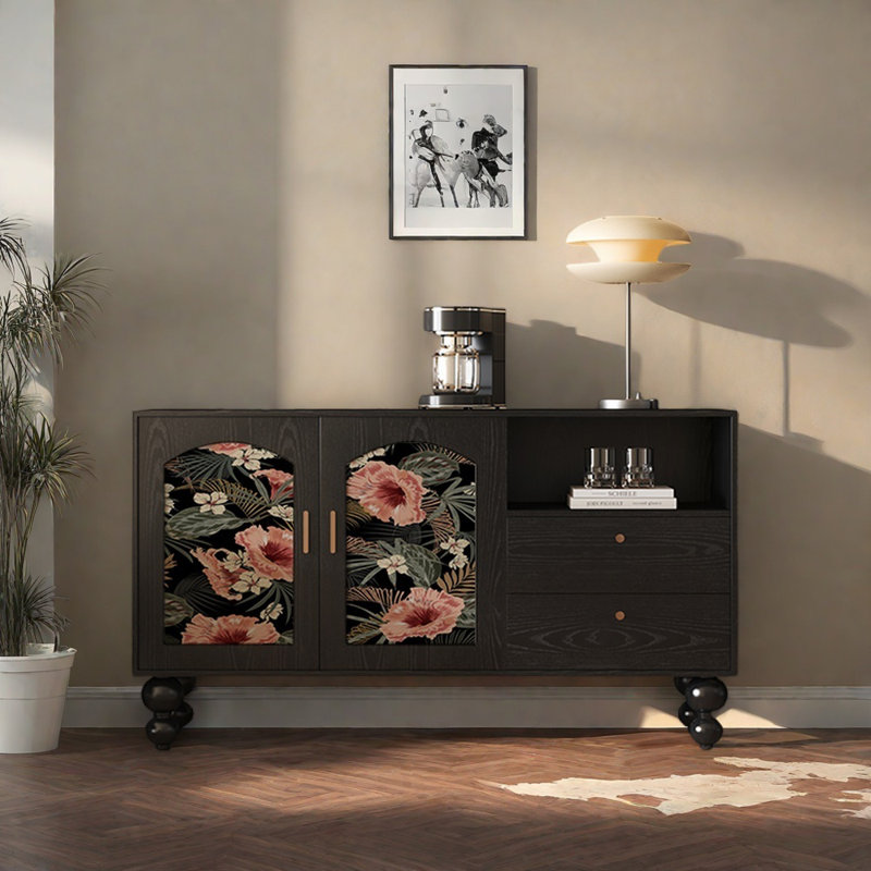 Buffet multifonctionnel de style rétro 59,1 po, Noir, noir, noir, noir