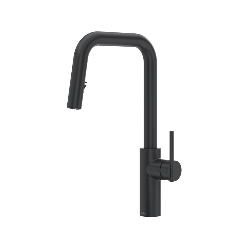 Robinet de cuisine latéral escamotable avec bec en U, Noir