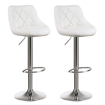 Ensemble de 2 tabourets de bar pivotants à hauteur réglable en cuir à 360 degrés avec poignée en métal et repose-pieds stable