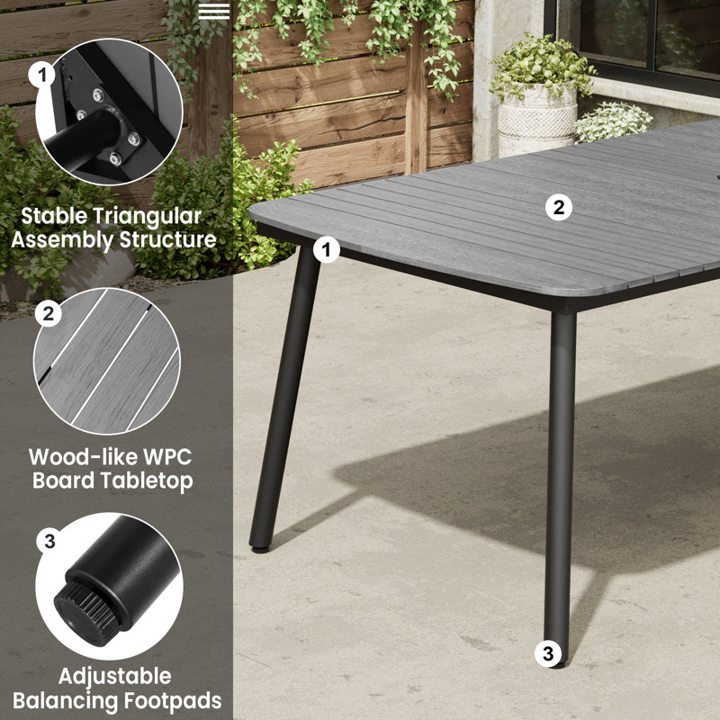 Ensemble de salle à manger rectangulaire pour patio pour 6 personnes avec trou pour parasol, structure en aluminium et fauteuils inclinables pliés L 81,5 po x l 38 po