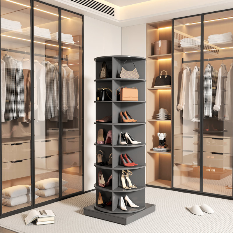 360 Rotating Shoe Cabinet In Gray, 7-Layer, Holds 28 Pairs, Space Saving Quality Gray With 7 Layers, Stores