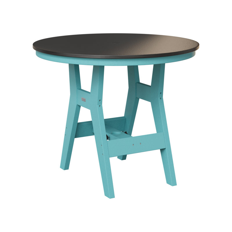 Berlin Gardens Harbor Round Bar Table, Aruba Blue, Hammered Top Black, 38.87" H x 38" W x 38" D