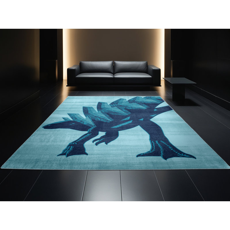 Machine Washable Oryn Spinosaurus Bold & Eclectic Modern Chevron Rug in Blue – SkyBlue Binding, 7x9