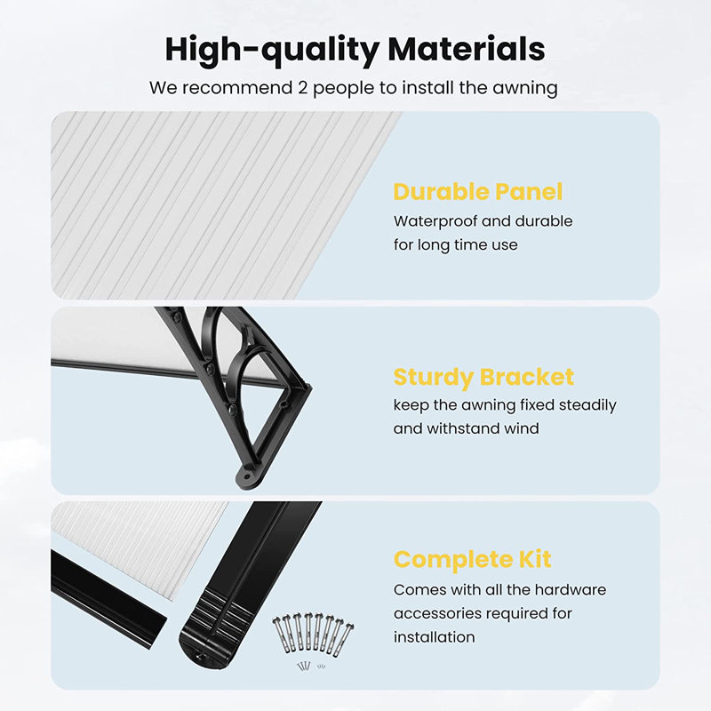 VIVOHOME 77.4'' W x 11'' D Plastic Clear/Black Cover Retractable Door / Window Awning, 77.4" L x 38" W x 11" H