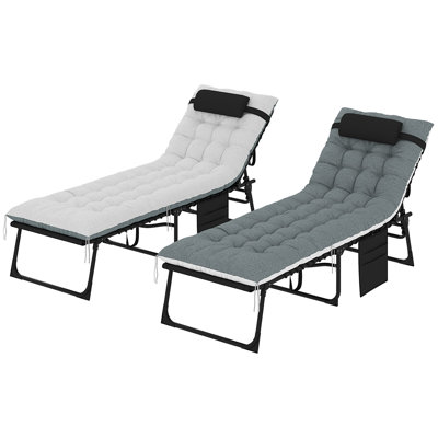 Chaise Lounge Chair Outdoor Set of 2, 5-Position Adjustable Outdoor Pool Lounge Chairs, Folding Tanning Chair Beach Lounger with Cushion, Headrest, Si by Ebern Designs