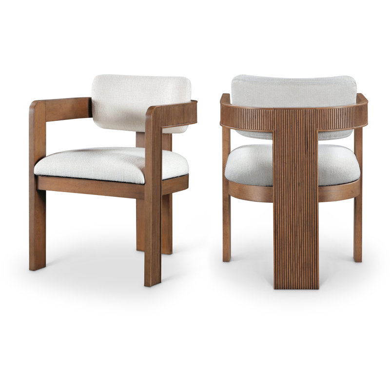 Chaise rembourrée Sacha Frink, Tissu crème texturé en lin, Brun noyer
