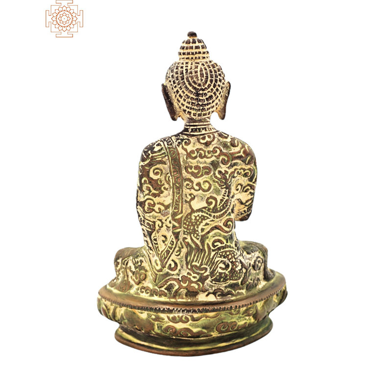Petit Bouddha de Gautam prêchant son dharma avec une robe sculptée, Brun
