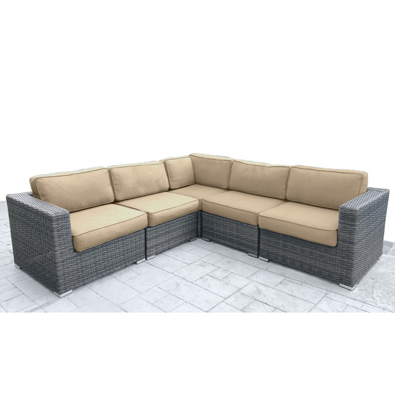 Ensemble de conversation en osier pour 4 personnes avec coussins Sunbrella Michaella, Sunbrella beige
