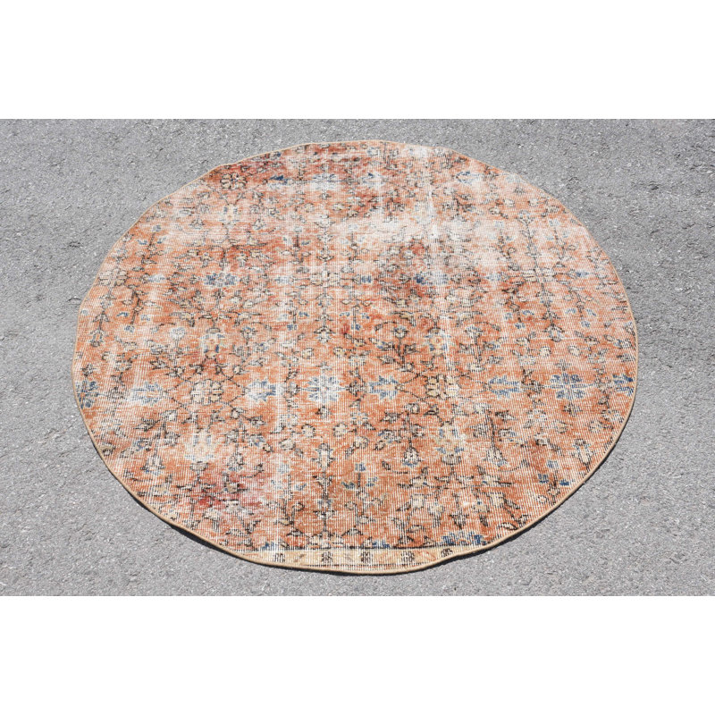 Tapis rétro, tapis décoratifs 4,5 po x 4,7 pi, tapis moderne, tapis Oushak, tapis orange, tapis turc