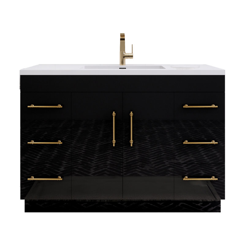 Meuble-lavabo simple l 48 po Spring, Noir lustré