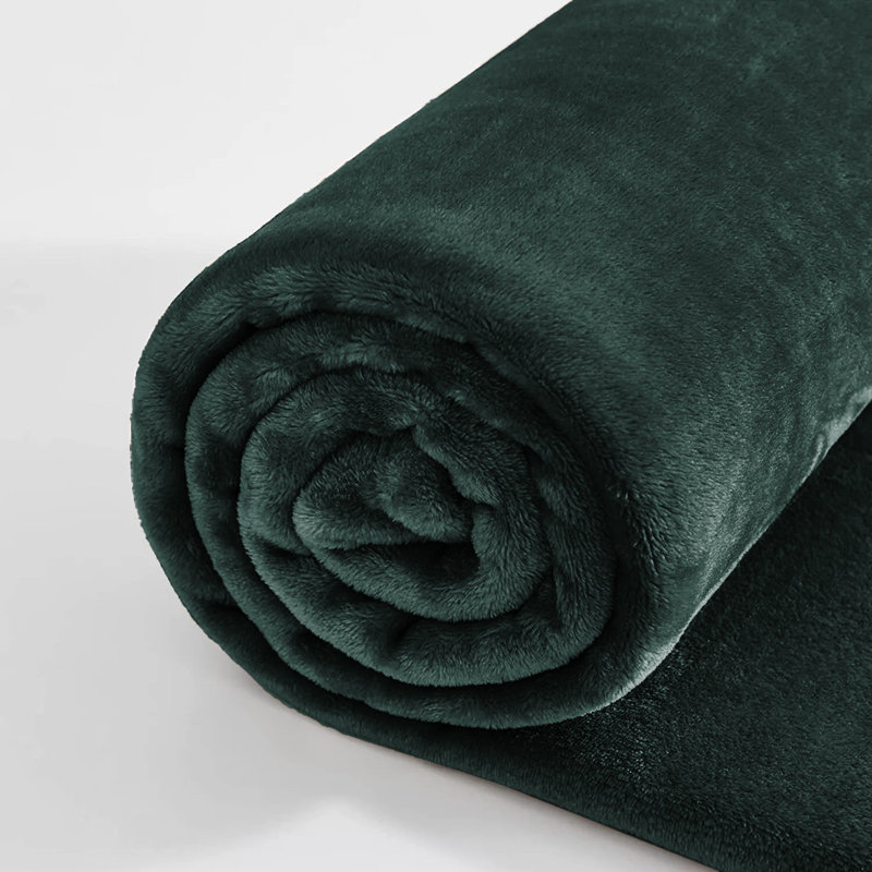 Ultra Soft Plush Faux Fur Reversible Fleece Blanket, Green Emerald, Double