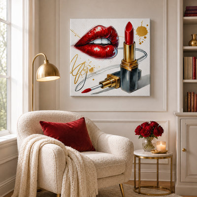Bold Elegance: Red Lips and Lipstick Canvas Art Print