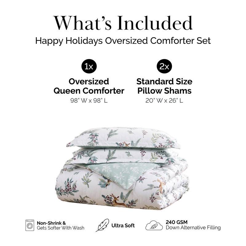 Ensemble de couette réversible Southshore Fine Linens Happy Holidays, literie de Noël en microfibre doublement brossée 100 g/m² avec rembourrage en fibres synthétiques, 1 couette et 2 taies d'oreiller, taille Grand lit/très grand lit