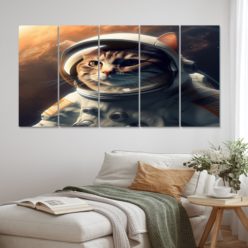 Reproduction d'art sur toile, "Space Cat" - 5 panneaux égaux