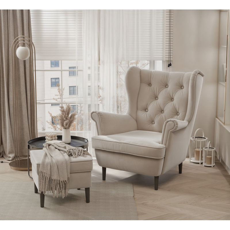 Upholstered Armchair, Black, Beige