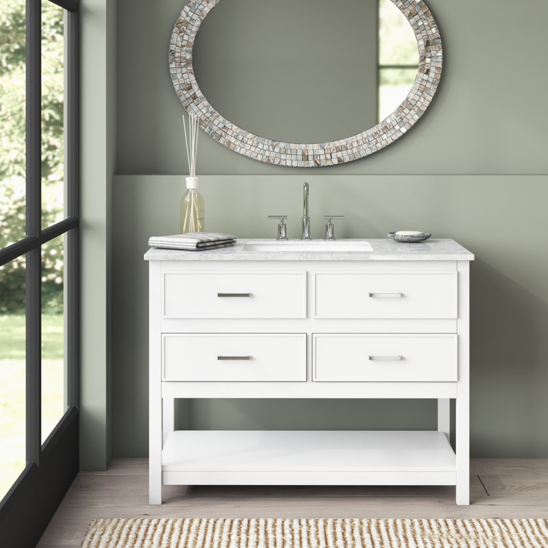 Sinclaire 42'' Single Bathroom Vanity with Engineered Marble Top, White