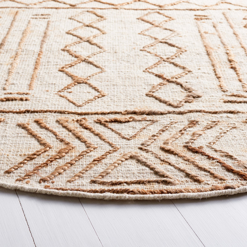 Tapis en jute / coton tissé à la main de couleur naturelle Karlena, Rectangle 4 pi x 6 pi