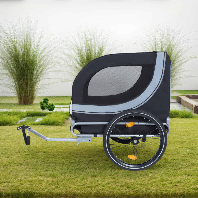 Remorque de vélo pliable pour chien 2 roues, Noir/gris