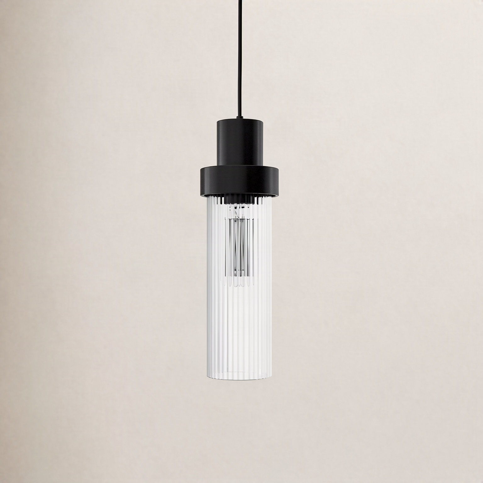 Hermit Single Light Ribbed Glass Pendant, Matte Black