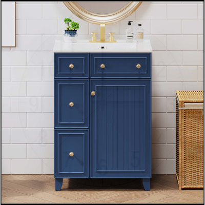 Meuble-lavabo élégant avec lavabo en céramique et grand espace de rangement
