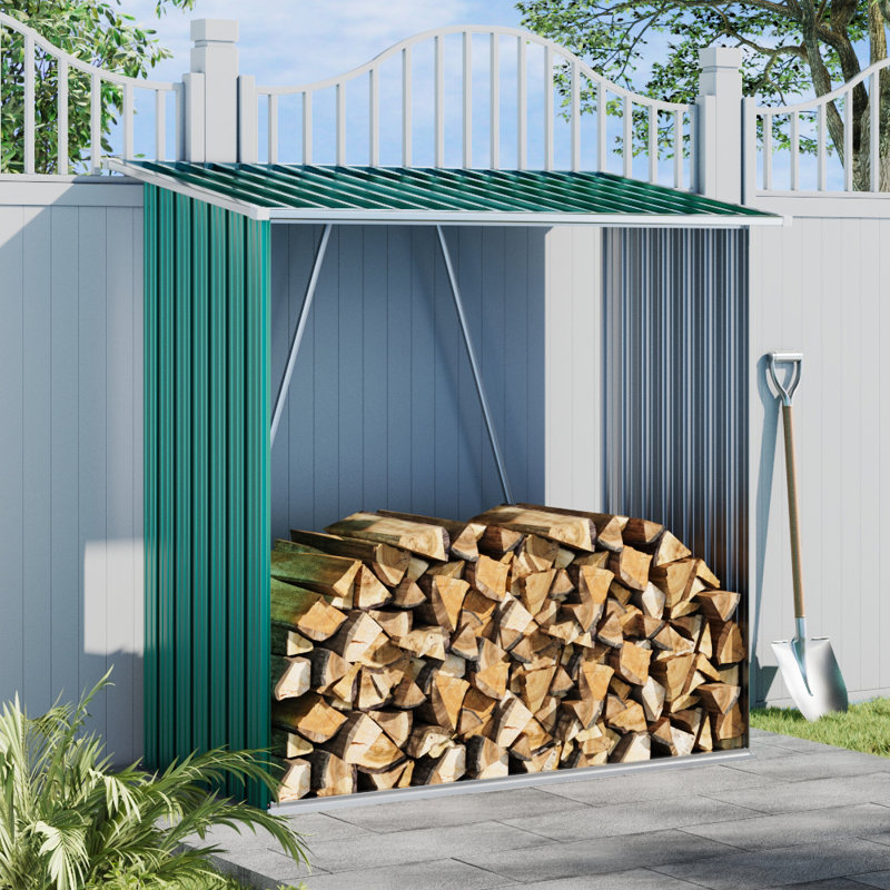 157cm W x 71cm D Metal Log Store, Green