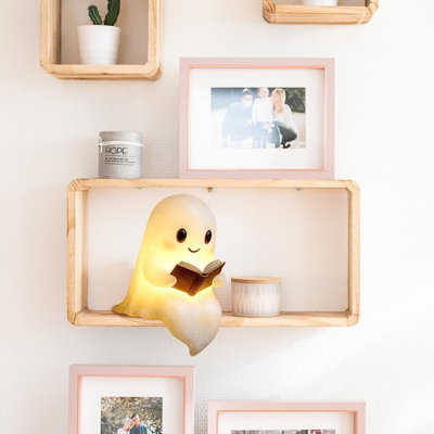 Cute Ghost Reading Book Night Light, Resin Ghost Figurine Lamp, Warm Glow Halloween Decor Statue for Bedroom, Bookshelf, Mantel & Party Tabletop, Halloween Gift