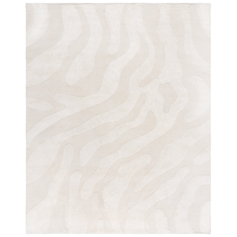 Moura Abstract Handmade Cotton Area Rug in Ivory, Rectangle 8' x 10'