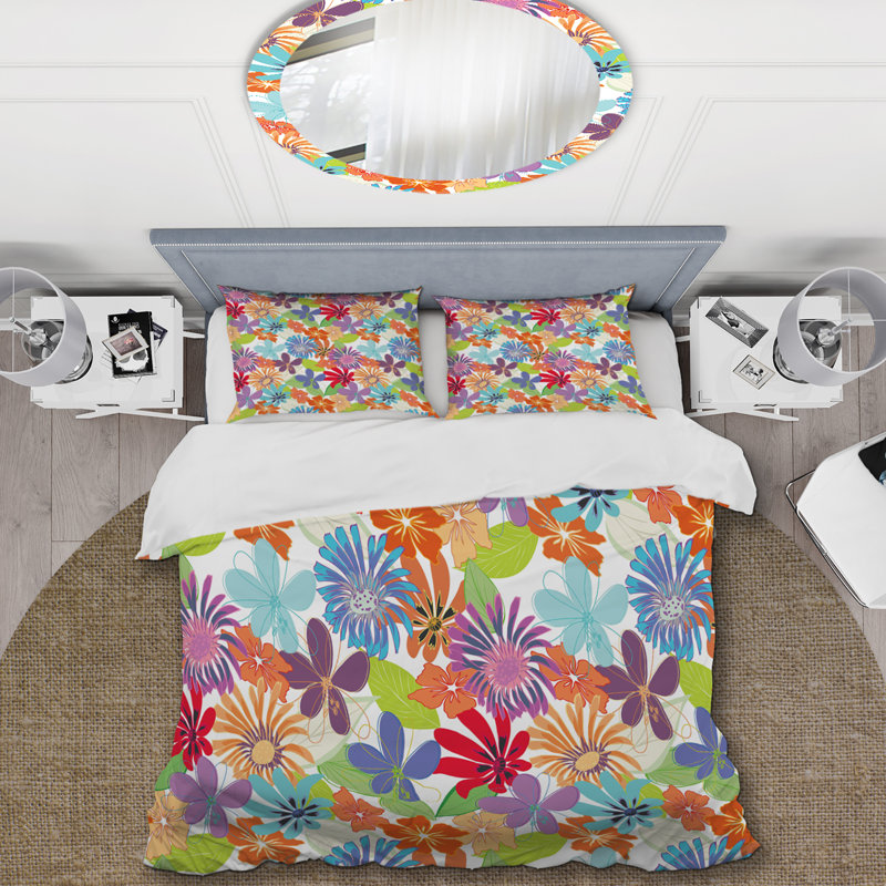 Fleurs multicolores - ensemble de housse de couette floral - microfibre de polyester