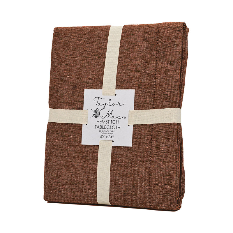 Brittany Hemstitch Woven Cotton Rich Tablecloth  60"x102" In Burnt Orange, 102" x 60", Orange